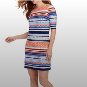 Eliza J  Elbow Sleeve Shift Dress Multicolor Geometric‎ Stripes Women's Size 8